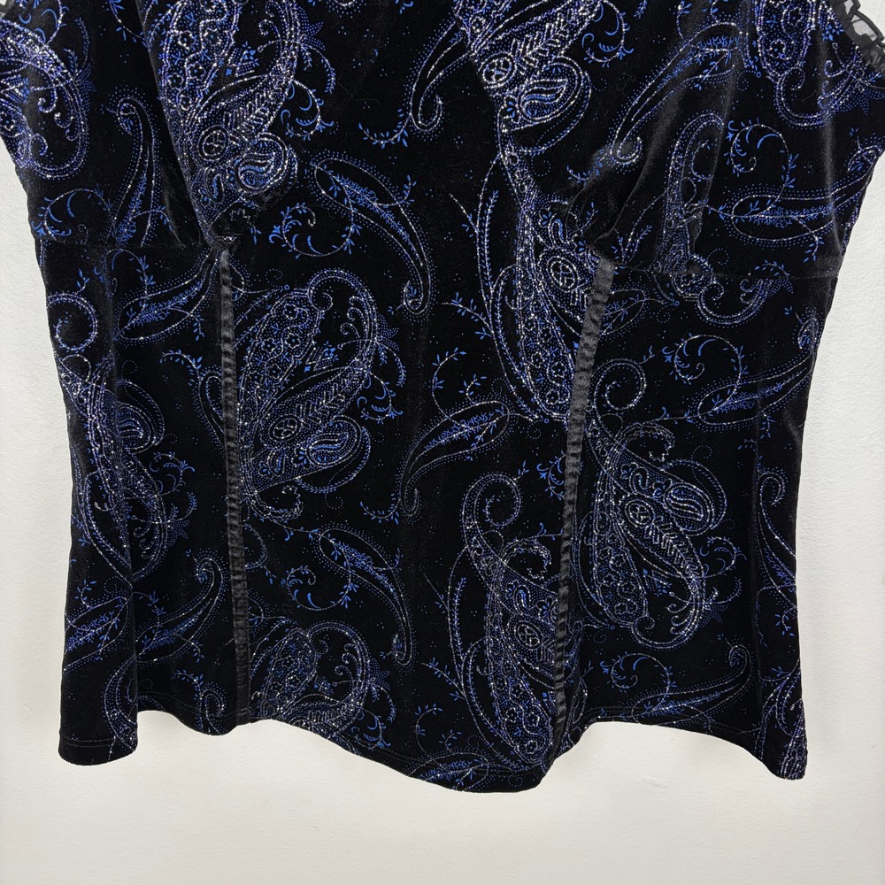 Studio 1940 Velvet Paisley Blouse Black Blue Glitter Ruffle Whimsygoth 18/20W - Picture 5 of 7